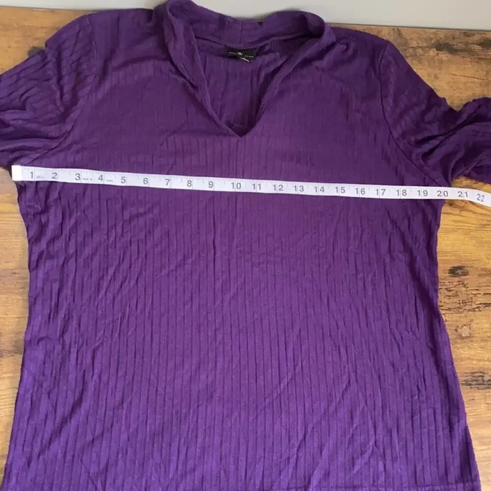 Worthington Purple Ribbed Style V-Neck Blouse - Picture 6 of 10